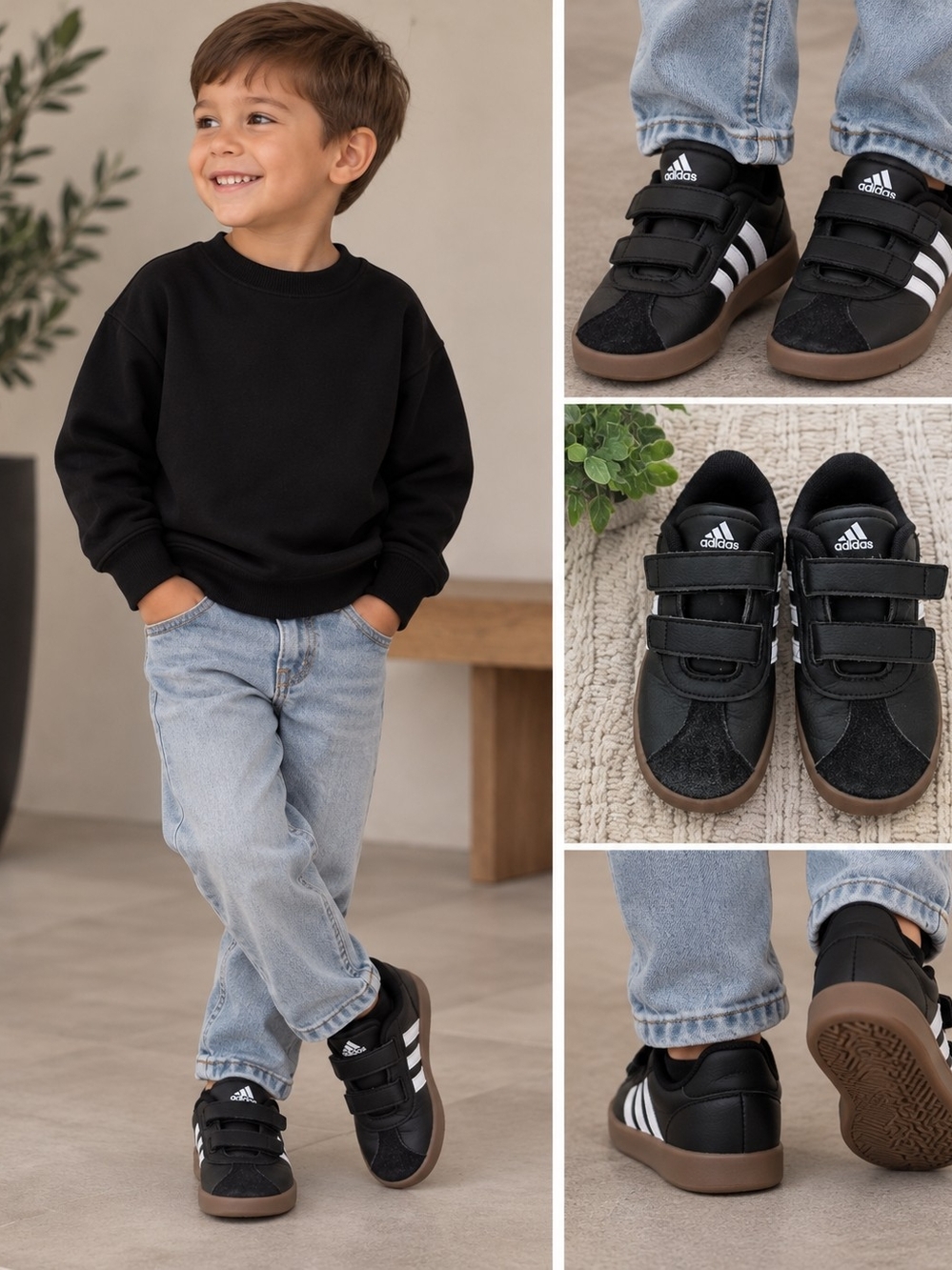 Adidas Kids Black Velcro Sneakers